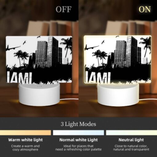 Rectangular Acrylic Night Light, A Black And White Photo Of A City With The Word "Miami" Written In The Foreground. -Nuas Diy Shop 8ea98691d6136d51dedf197320104fbab9913fc8