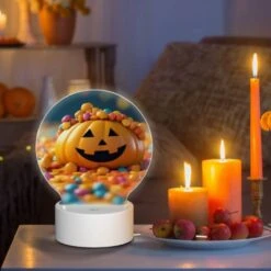 Round Acrylic Night Light, A Candy Pumpkin With A Smile On Its Face. -Nuas Diy Shop 8f351c02e1431d9b05d3f09b4cf6d8d05d799f73