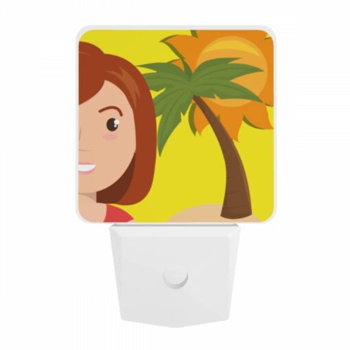Night Light, A Woman With A Red Shirt And A Smile Is Standing In Front Of A Palm Tree. -Nuas Diy Shop 8f4eed4facaa1653ec3182f2cc781ae5313e1447