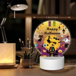 Round Acrylic Night Light, A Colorful Poster With Halloween Decorations And A Witch On A Broom. -Nuas Diy Shop 8fa20d506dfe17e1fba0568ccf5f1952e976d7b4