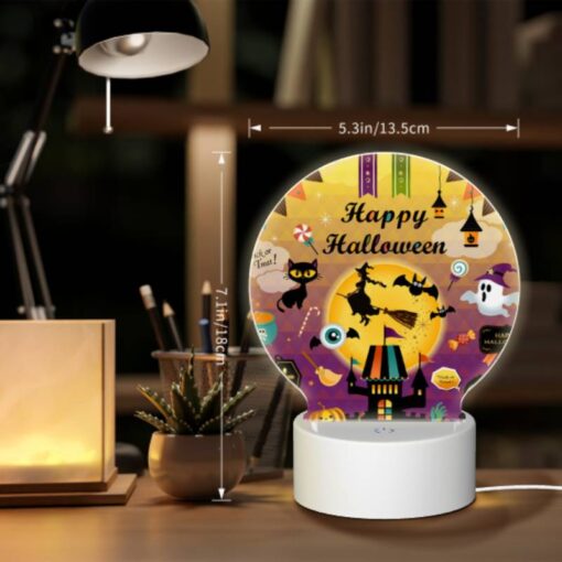 Round Acrylic Night Light, A Colorful Poster With Halloween Decorations And A Witch On A Broom. -Nuas Diy Shop 8fa20d506dfe17e1fba0568ccf5f1952e976d7b4