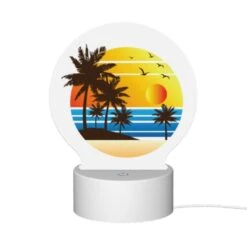Round Acrylic Night Light, A Sunset With Palm Trees And Birds. -Nuas Diy Shop 8fbf1ff434376ec8e8703495bc9abe0be016a6b3