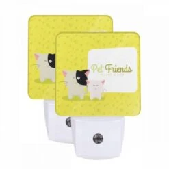 Night Light Set Of 2, A Cat And A Kitten Are Standing Next To A Sign That Says "Pet Friends."