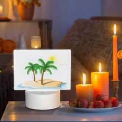 Rectangular Acrylic Night Light, A White Drawing Of A Palm Tree On A Sandy Beach. -Nuas Diy Shop 901d807a71067f7c1a3c22d49617e914eb819458