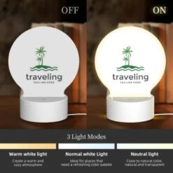 Round Acrylic Night Light, A Logo For Traveling With A Palm Tree In The Background. -Nuas Diy Shop 90a89d393898704c7a527b25980b753bc027ea14
