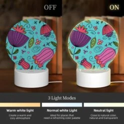 Round Acrylic Night Light, A Colorful Design Of Flowers And Leaves On A Blue Background. -Nuas Diy Shop 90fc58821c0c79fd152f24ac0d7314e0a7765460