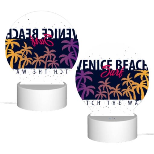 Round Acrylic Night Light, A Surfboard With A Picture Of A Beach And The Words "Catch The Wave" On It. -Nuas Diy Shop 91b46cbc74f6803d8315e43483cc42c70dfbadd2