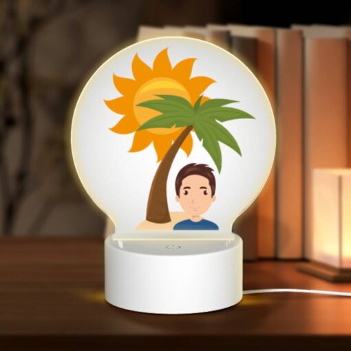 Round Acrylic Night Light, A Man Is Smiling Under A Palm Tree. -Nuas Diy Shop 91e0fee691c9378f5059e3ab931a17e830904164