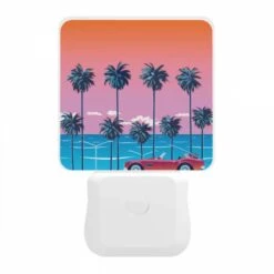 Night Light, A Red Sports Car Is Parked In Front Of A Row Of Palm Trees. -Nuas Diy Shop 91f99e46fbb694086ed2a2f65061ae5eac3c1a05