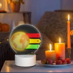 Round Acrylic Night Light, A Colorful Graphic Of A Globe With A Bat Symbol On It. -Nuas Diy Shop 925604ae6ab017a8e202b55a75383cbe541b59cc