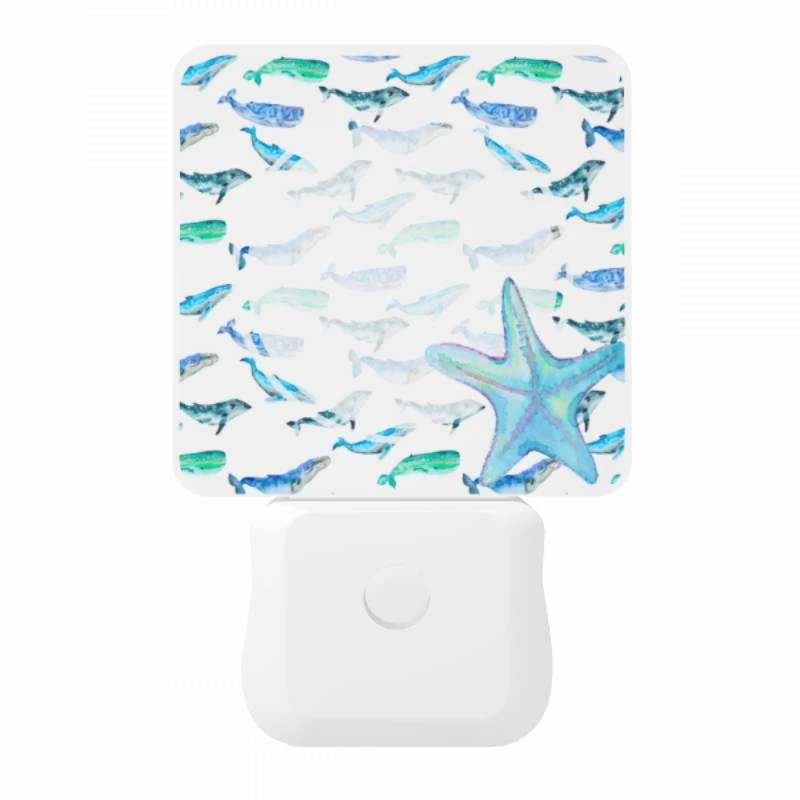 Night Light, A blue and white starfish is surrounded by a group of blue and white whales. Night Light, A Blue And White Starfish Is Surrounded By A Group Of Blue And White Whales. -Nuas Diy Shop 92c29b07a8f301e384b1d43e0f0e028ab47b3827