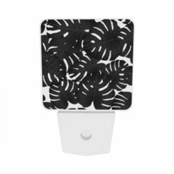 Night Light Set Of 2, A Black And White Photo Of A Bunch Of Leaves. -Nuas Diy Shop 92d8e3757b112ec488861916402fa67316def229