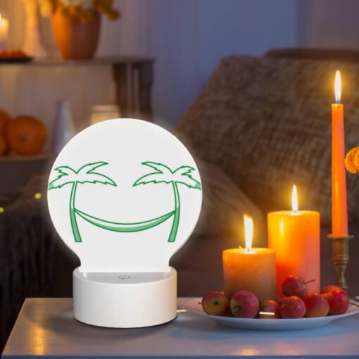 Round Acrylic Night Light, A Green Smiley Face With Two Palm Trees On Either Side. -Nuas Diy Shop 92eebdb2fe22cd16d3fb83f9c545d8778d0316f1