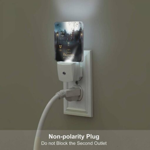 Night Light Set Of 2, A Black And White Image Of A Halloween Scene With A Fence And A Moon In The Background. -Nuas Diy Shop 92f801e546d3f9d5bf4df1a1075998cfa93a8405