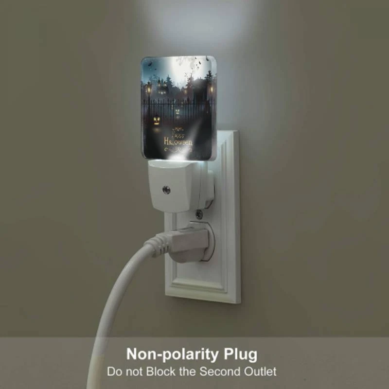 Night Light Set of 2, A black and white image of a Halloween scene with a fence and a moon in the background. Night Light Set Of 2, A Black And White Image Of A Halloween Scene With A Fence And A Moon In The Background. -Nuas Diy Shop 92f801e546d3f9d5bf4df1a1075998cfa93a8405