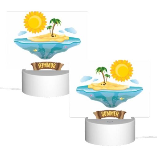 Rectangular Acrylic Night Light, A Cartoon Of A Tropical Island With A Sun And Palm Trees. -Nuas Diy Shop 93202b43cf5a17b4d703796134c64eaaee344873