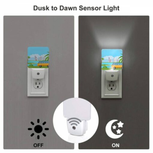 Night Light Set Of 2, A Colorful Cartoon Van Is Driving On A Road Near A Body Of Water. -Nuas Diy Shop 93e96712fd863ab0d309dc875b62fab000825efa