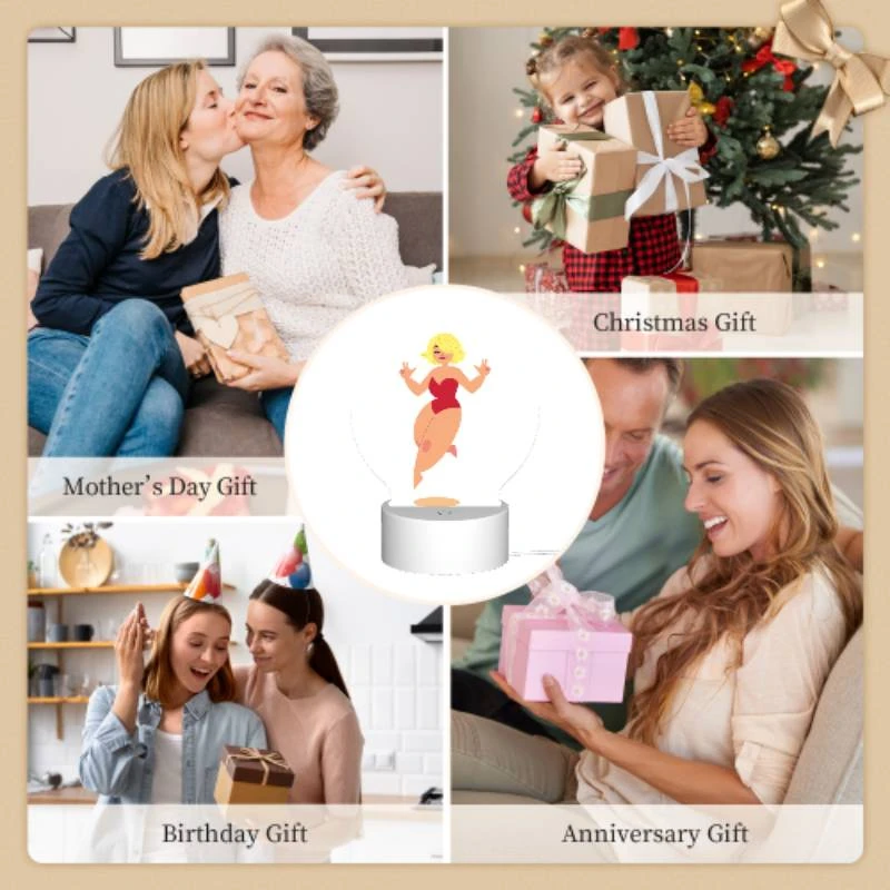 Round Acrylic Night Light, A cartoon woman wearing a red bikini and a red wig is jumping in the air. Round Acrylic Night Light, A Cartoon Woman Wearing A Red Bikini And A Red Wig Is Jumping In The Air. -Nuas Diy Shop 9450f9639b49468ba4791a4185c82ce046a29248