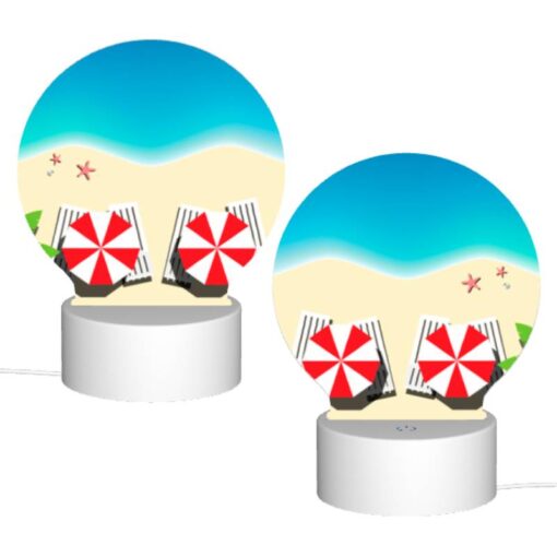 Round Acrylic Night Light, Two Red And White Striped Umbrellas On A Beach. -Nuas Diy Shop 9474f74f4db68f6b8bf4c01ca10dc2f27b355f75