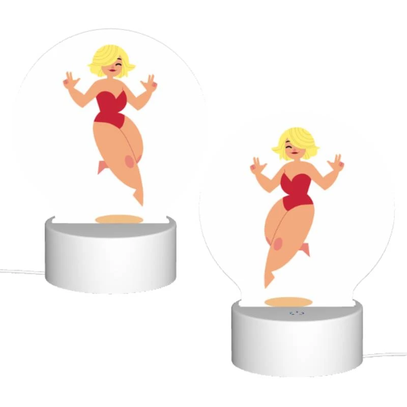 Round Acrylic Night Light, A cartoon woman wearing a red bikini and a red wig is jumping in the air. Round Acrylic Night Light, A Cartoon Woman Wearing A Red Bikini And A Red Wig Is Jumping In The Air. -Nuas Diy Shop 94bc2da5742bc1a3ff36e6f9e071486a3df19821