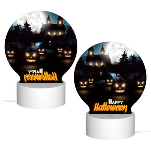 Round Acrylic Night Light, A Halloween Scene With A House And Pumpkins. -Nuas Diy Shop 9551e5c3167aaa10882e674d2636e353cb402599