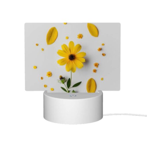 Rectangular Acrylic Night Light, A Yellow Flower With Yellow Petals And Green Leaves Is Placed On A White Surface. -Nuas Diy Shop 964d54211eb8856c785251f69e9eb2a1e1e2a430