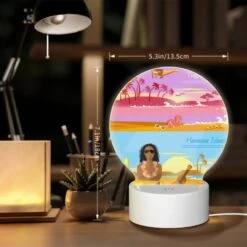 Round Acrylic Night Light, A Colorful Beach Scene With A Man Sitting On The Sand And A Guitar Nearby. -Nuas Diy Shop 9664bcecae64e4d0ba7da14acfb28b733d6af7b6