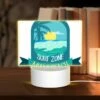 Rectangular Acrylic Night Light, A Logo For Miami Beach With A Sun And Palm Trees.