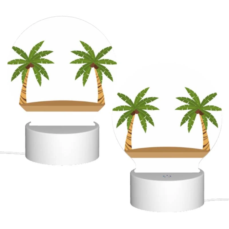 Round Acrylic Night Light, Two palm trees on a sandy beach. Round Acrylic Night Light, Two Palm Trees On A Sandy Beach. -Nuas Diy Shop 97348670ac76e2582a9f8e5c479a4bf1a5ede45a
