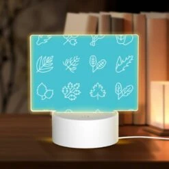 Rectangular Acrylic Night Light, A Collection Of Leaves And Flowers In Black And White.