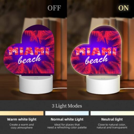 Love Acrylic Night Light, A Colorful Image Of A Beach With Palm Trees And The Word "Miami" Written In Red. -Nuas Diy Shop 97b98e25a2c48f2bf50eef3fd79c1d7630dc2156