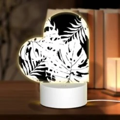 Love Acrylic Night Light, A Black And White Photo Of A Leafy Plant.