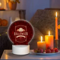 Round Acrylic Night Light, A Red And White Halloween Poster With A Pumpkin On It. -Nuas Diy Shop 99183ba6b0631a6d9869337eb8083aa26ef092a5