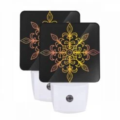 Night Light Set Of 2, A Colorful Flower Design With Yellow