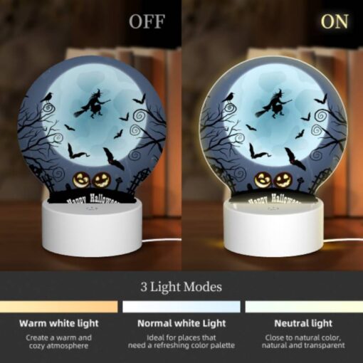 Round Acrylic Night Light, A Witch Flies Over A Moonlit Night With A Full Moon And Bats Flying Around. -Nuas Diy Shop 9a003d546b5f7e8f467dbe4df0bdc7a6913c1c43