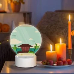 Round Acrylic Night Light, A Beach Scene With A House And Palm Trees. -Nuas Diy Shop 9a771b16e896262b6effcb9ad5b11039d3ed496c