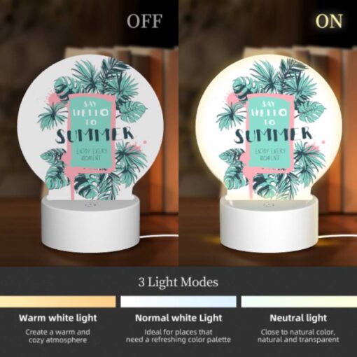 Round Acrylic Night Light, A Colorful Poster That Says "Say Hello To Summer" With A Palm Tree On It. -Nuas Diy Shop 9bd06f02d40a0cf8f766c03b74a68897365ea302
