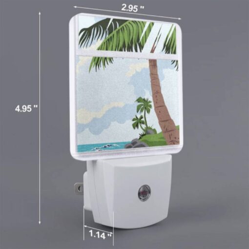 Night Light Set Of 2, A Picture Of A Palm Tree And Ocean With A Window In The Foreground. -Nuas Diy Shop 9bec45a77d8caa276a768f82b27794767b4888f9
