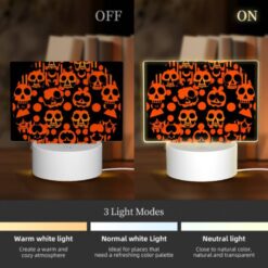 Rectangular Acrylic Night Light, A Round Orange And Black Design With Many Skulls And Pumpkins On It. -Nuas Diy Shop 9c73e0f9b3f64bcf4ad44a903b1d6b2c1ef6438b