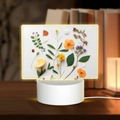 Rectangular Acrylic Night Light, A Collection Of Flowers And Leaves On A White Background.