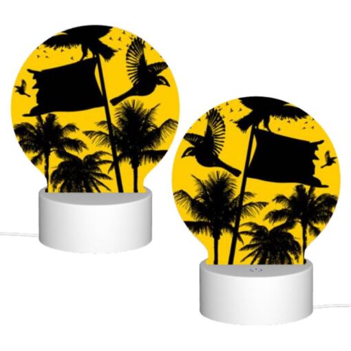 Round Acrylic Night Light, A Black And White Image Of A Bird Flying In Front Of A Yellow Flag. -Nuas Diy Shop 9ce9fce814abf9515d39bc1e84e8dd4154146194
