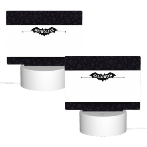 Rectangular Acrylic Night Light, A Black And White Batman Logo With The Words Halloween. -Nuas Diy Shop 9e00de5cdaad0c1bbc4a2da66afcdcc751803e49