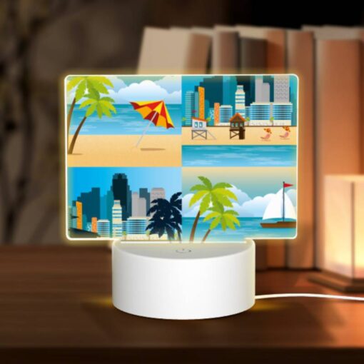 Rectangular Acrylic Night Light, A Cityscape With A Beach And Palm Trees. -Nuas Diy Shop 9ed467f4247fe7ada8d6735c4509b1ff580e8720