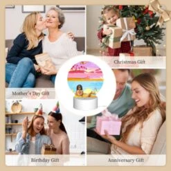 Round Acrylic Night Light, A Colorful Beach Scene With A Man Sitting On The Sand And A Guitar Nearby. -Nuas Diy Shop 9ee924c912b971b42b738844560a7cfcb5ff263b