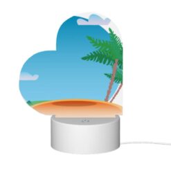 Love Acrylic Night Light, A Palm Tree Is On A Beach With A Blue Sky And Clouds In The Background. -Nuas Diy Shop 9f14a42086a4d04368cb758220c45d96ff51cf31