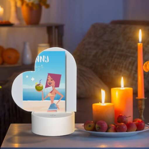 Love Acrylic Night Light, A Cartoon Woman Is Holding A Coconut And A Straw. -Nuas Diy Shop 9fdde5cfb96af10311acaa11baf1bf46007bb2ef