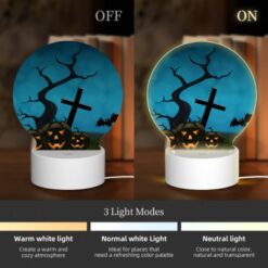 Round Acrylic Night Light, A Halloween Scene With A Cross And A Bat Flying Over A Tree With Pumpkins. -Nuas Diy Shop a023508300883b37be70bc76e1f30be355f766bb