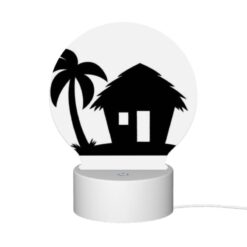 Round Acrylic Night Light, A Black And White Image Of A House With A Palm Tree In Front Of It. -Nuas Diy Shop a0ae4583be454e3c9ba8c629ddf39f29b55386b0