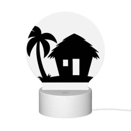 Round Acrylic Night Light, A Black And White Image Of A House With A Palm Tree In Front Of It. -Nuas Diy Shop a0ae4583be454e3c9ba8c629ddf39f29b55386b0