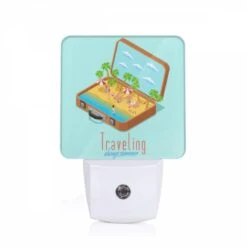 Night Light, A Cartoon Suitcase With A Beach Scene Inside.